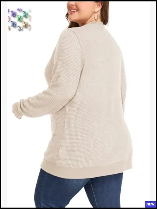 Oversized Waffle Knit Cardigan Long Sleeve Button Front Pockets Casual Chic - Picture 2 of 7